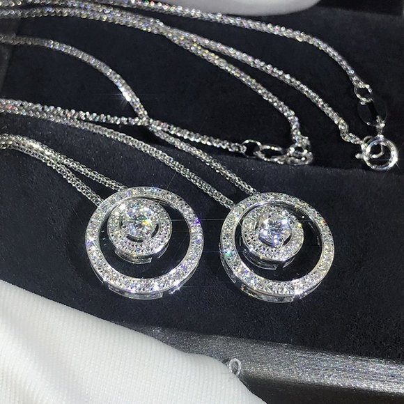 🔥 925 Sterling Silver Double Circle CZ Necklace for Women, HA4551 - Picture 2 of 5